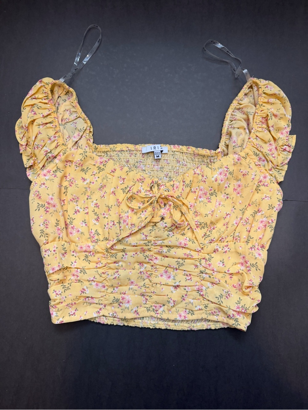 Iris Yellow Floral Crop Top Women’s Shirt Size Medium Pre-owned READ